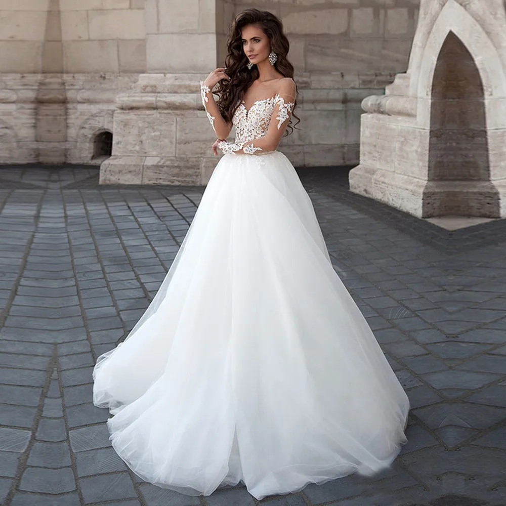 Long Sleeve Wedding Dress 2020 New Tulle With Lace Appliques Illusion Bridal Gown Ball Gown Summer Wedding Dresses Custom Made
Long Sleeve Wedding Dress 2020 New Tulle With Lace Appliques Illusion Bridal Gown Ball Gown Summer Wedding Dresses Custom Made