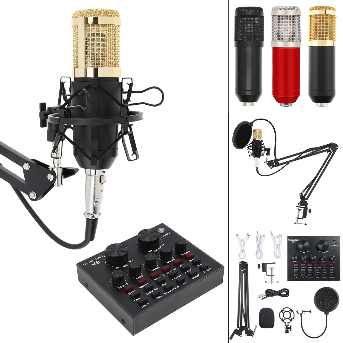 BM-800 Professional Condenser Microphone Live Microphone with V8 Sound Card Microphone Kits for Computer / Recording / Studi
BM-800 Professional Condenser Microphone Live Microphone with V8 Sound Card Microphone Kits for Computer / Recording / Studi