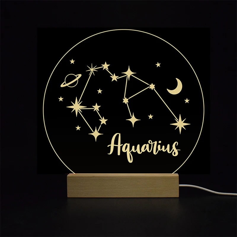 Creative 12 Zodiac Acrylic Board Printing Constellation USB Charge LED Light Wooden Base Bedroom Decoration Craft Supply
Creative 12 Zodiac Acrylic Board Printing Constellation USB Charge LED Light Wooden Base Bedroom Decoration Craft Supply