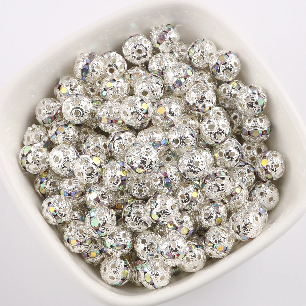 50 stks Veelkleurige AB Strass Ballen Kristal Losse Spacer Ronde Kralen voor Sieraden Maken DIY Armband Accessoires 6/8mm