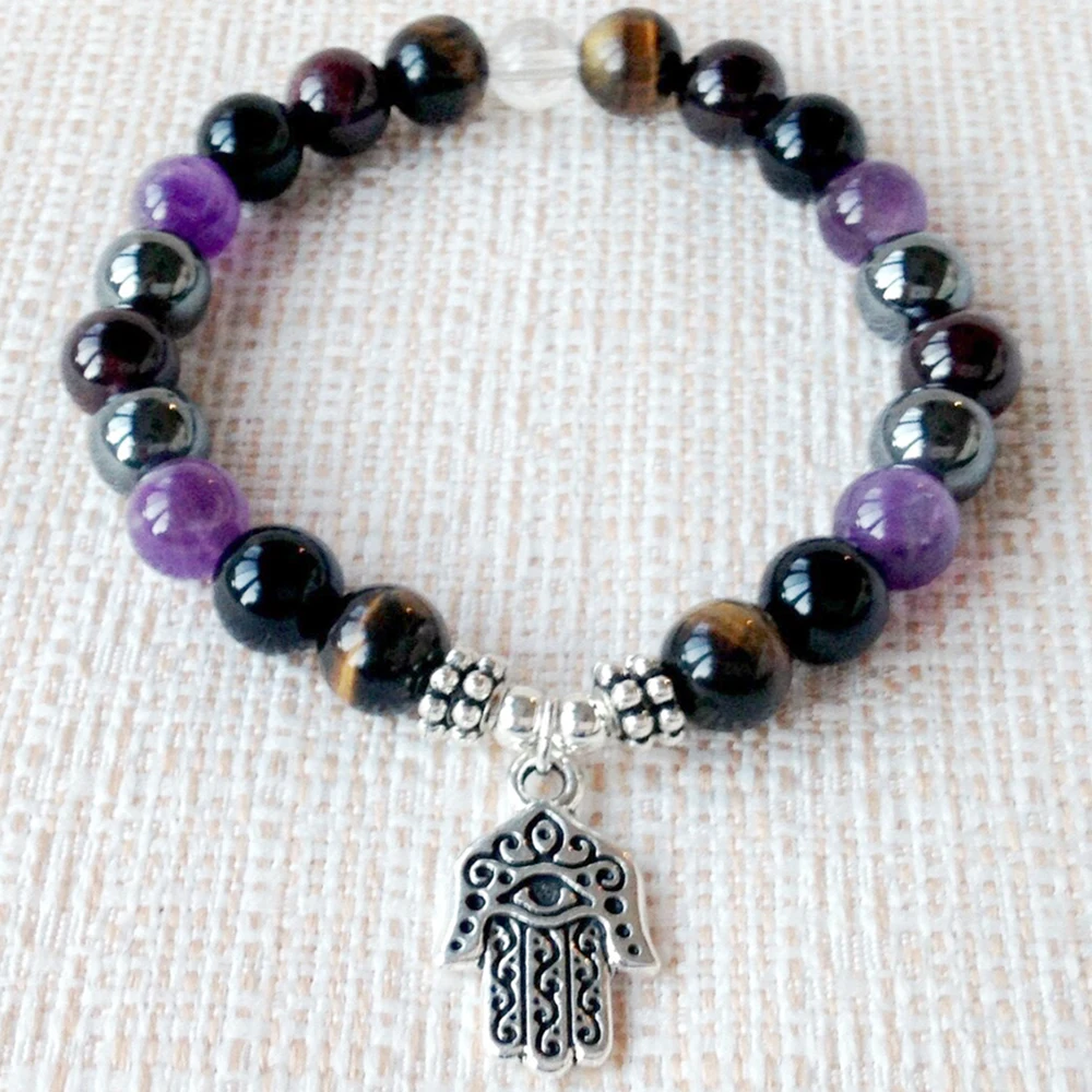 MG1232 Women`s Hamsa Charm Fatima Bracelet Natural Crystals Mix GemstoneYoga Mala Bracelet Balance Spiritual Wrist Mala Bracelet
MG1232 Women`s Hamsa Charm Fatima Bracelet Natural Crystals Mix GemstoneYoga Mala Bracelet Balance Spiritual Wrist Mala Bracelet