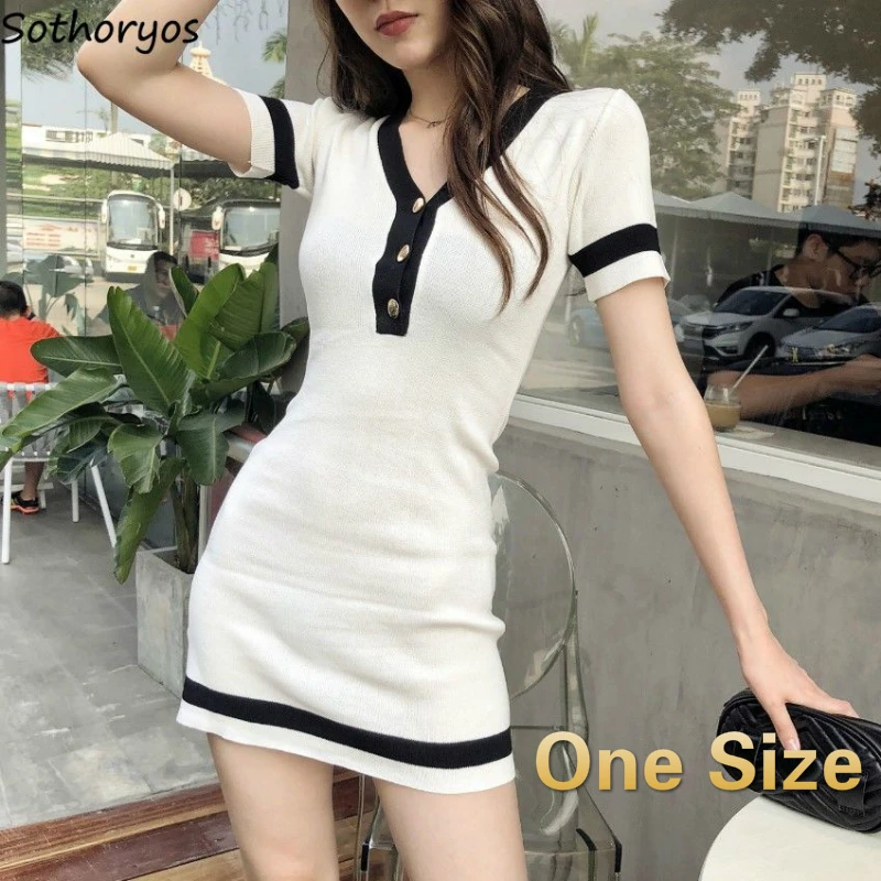 Dress Women Patchwork Single Breasted V-neck Slim Knitted Fashion Ulzzang Skinny Buttocks Sexy Womens Dresses Mini Chic Simple
Dress Women Patchwork Single Breasted V-neck Slim Knitted Fashion Ulzzang Skinny Buttocks Sexy Womens Dresses Mini Chic Simple