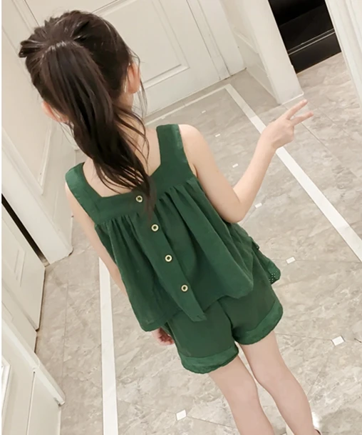 Children's Cotton Linen Suit Kids Suspender Vest Tops + Loose Shorts Casual Korean Girls' Summer Sleeveless Clothing Set P410
Children's Cotton Linen Suit Kids Suspender Vest Tops + Loose Shorts Casual Korean Girls' Summer Sleeveless Clothing Set P410