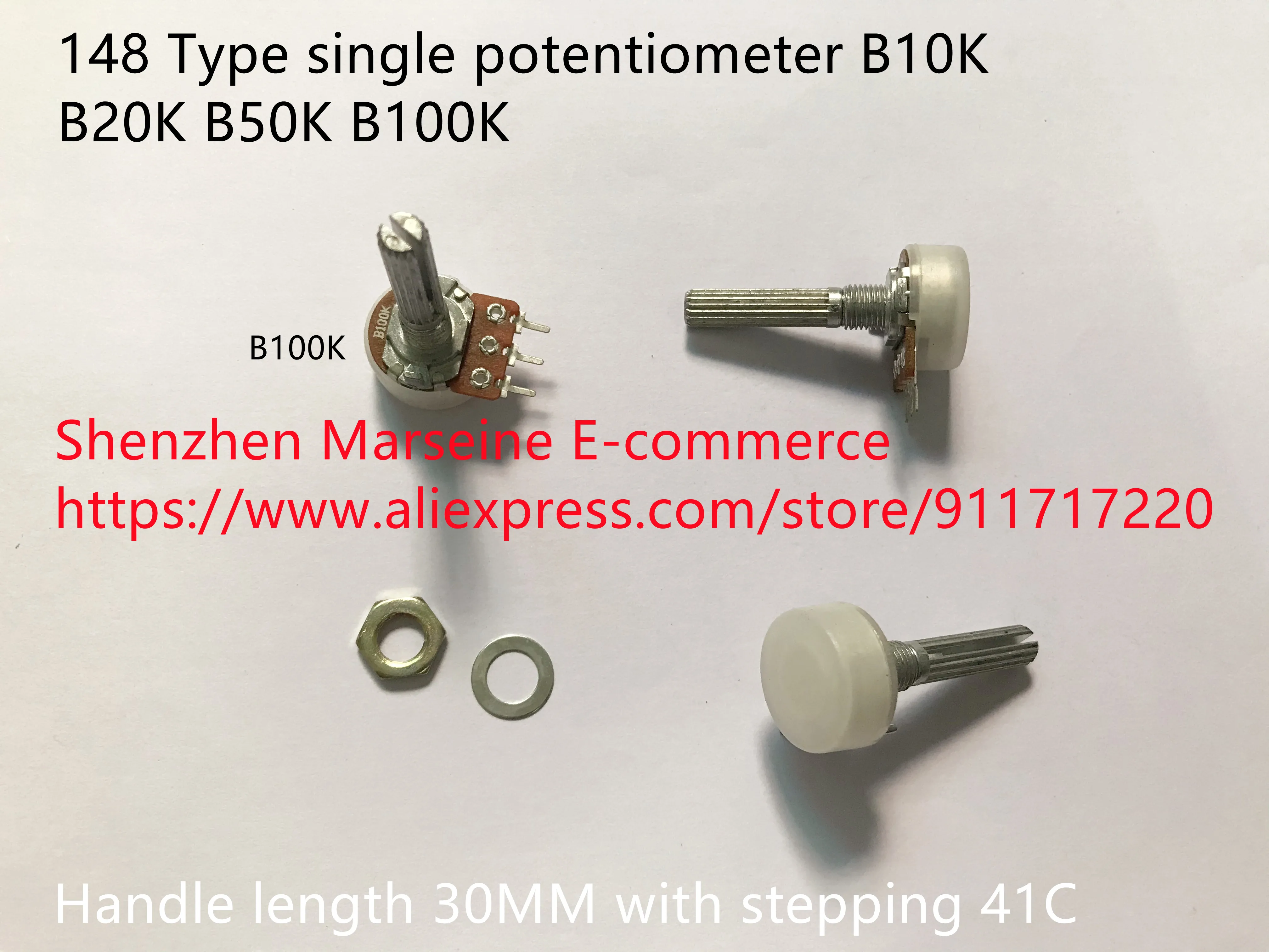 Original New 100% 148 Type single potentiometer B10K B20K B50K B100K handle length 30MM with stepping 41C (SWITCH)
Original New 100% 148 Type single potentiometer B10K B20K B50K B100K handle length 30MM with stepping 41C (SWITCH)