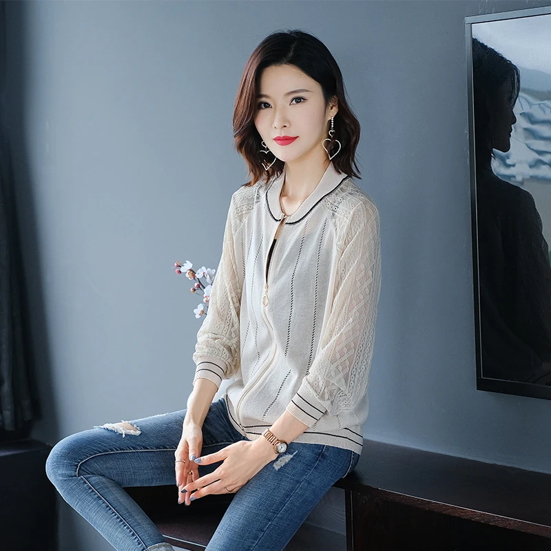 Women Knit Cardigan Summer Spring Lace Sleeve Hollow Knitwear Lace Patchwork Female Knit Coat
Women Knit Cardigan Summer Spring Lace Sleeve Hollow Knitwear Lace Patchwork Female Knit Coat