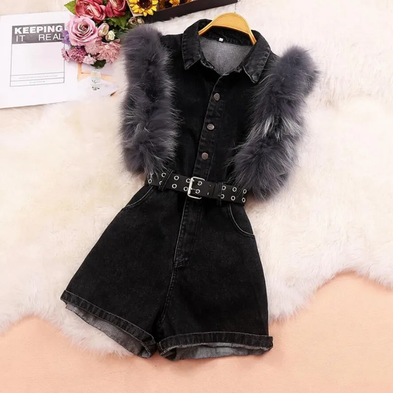 High Street Fur Stitching Jeans Overalls Shorts New Autumn Women Single Breasted Slim Playsuits Denim Jumpsuit q400
High Street Fur Stitching Jeans Overalls Shorts New Autumn Women Single Breasted Slim Playsuits Denim Jumpsuit q400