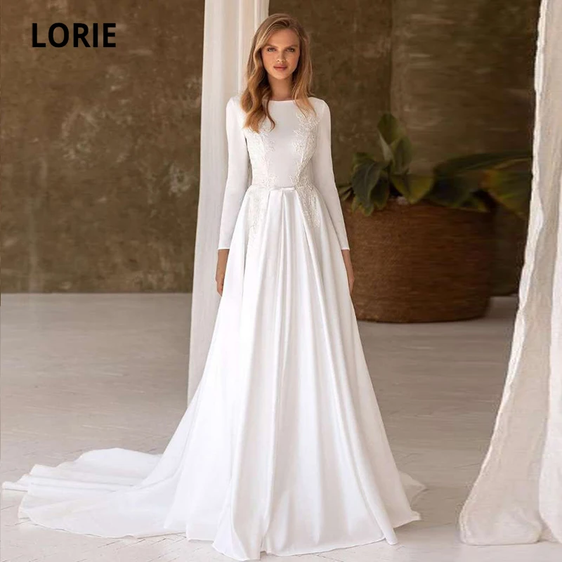 LORIE New Arrival Long Sleeves Wedding Dresses O-Neck Appliques A Line Backless White Ivory Custom Made Modern Bridal Gown
LORIE New Arrival Long Sleeves Wedding Dresses O-Neck Appliques A Line Backless White Ivory Custom Made Modern Bridal Gown