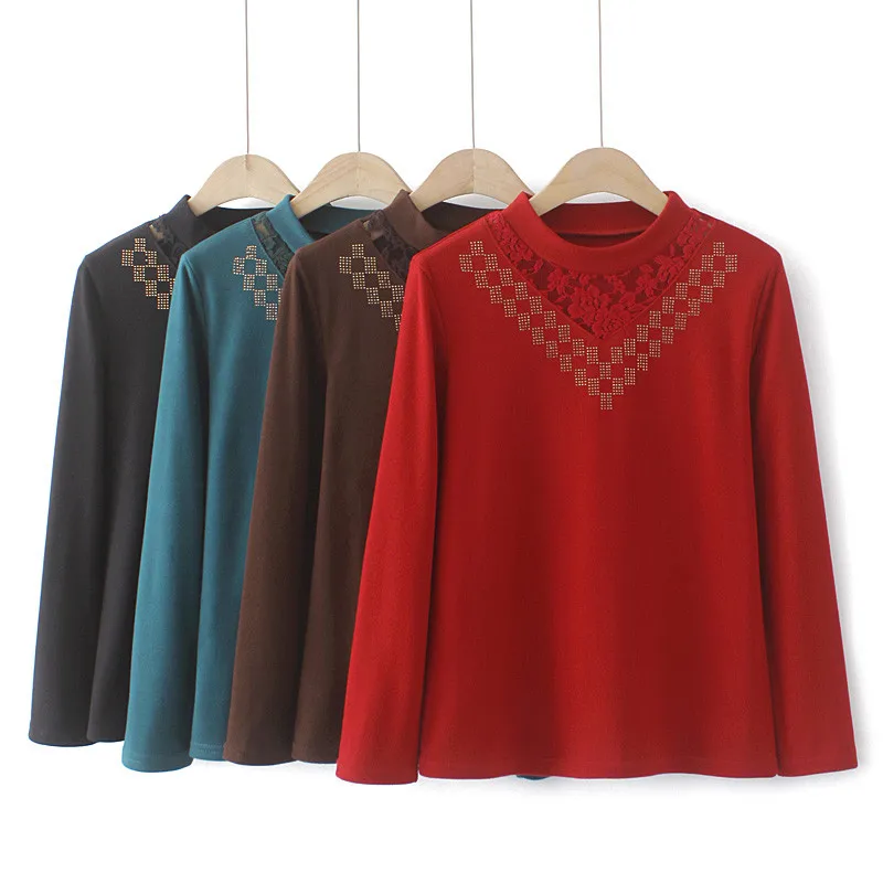 Plus Size Long Sleeve T-Shirt For Women In Spring Autumn Stand-Up Collar Hot Diamonds And Lace Decoration Large Size Worn Inside
Plus Size Long Sleeve T-Shirt For Women In Spring Autumn Stand-Up Collar Hot Diamonds And Lace Decoration Large Size Worn Inside