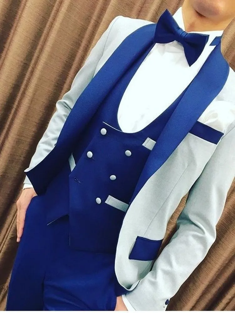Groomsmen Light Grey and Royal Blue Groom Tuxedos Shawl Lapel Men Suits Wedding Best Man 3 Pieces ( Jacket+Pants+Vest+Tie ) C864
Groomsmen Light Grey and Royal Blue Groom Tuxedos Shawl Lapel Men Suits Wedding Best Man 3 Pieces ( Jacket+Pants+Vest+Tie ) C864