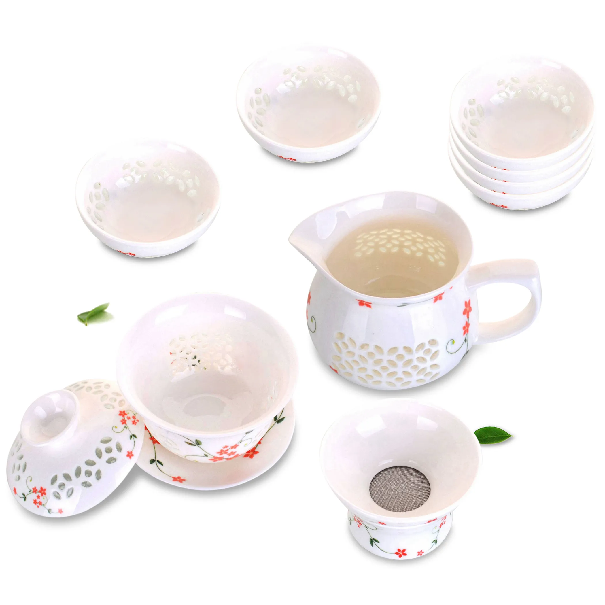 9in1 Porcelain Gongfu Tea Set - 140ml Gaiwan Cup + Pitcher + Filter +6 Cup - Red
9in1 Porcelain Gongfu Tea Set - 140ml Gaiwan Cup + Pitcher + Filter +6 Cup - Red