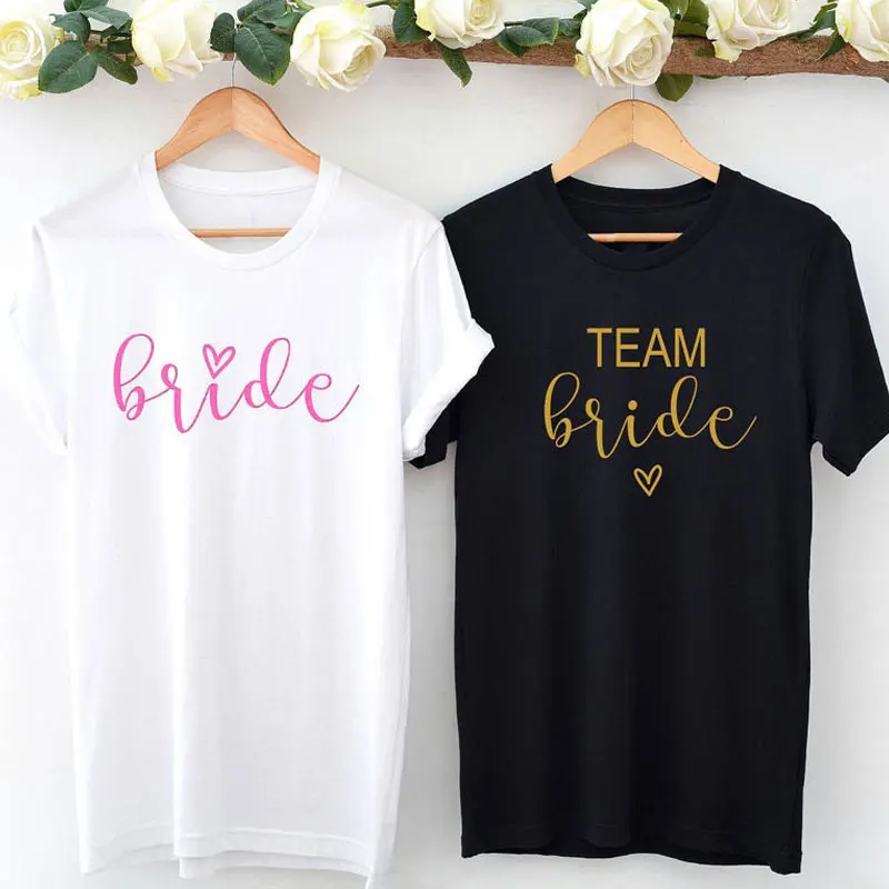 Bride And Team Bride Matching T-shirt Cute Women Bachelorette Party Tshirt Funny Wedding Bridesmaid Gift Tee Shirt Top Femme
Bride And Team Bride Matching T-shirt Cute Women Bachelorette Party Tshirt Funny Wedding Bridesmaid Gift Tee Shirt Top Femme