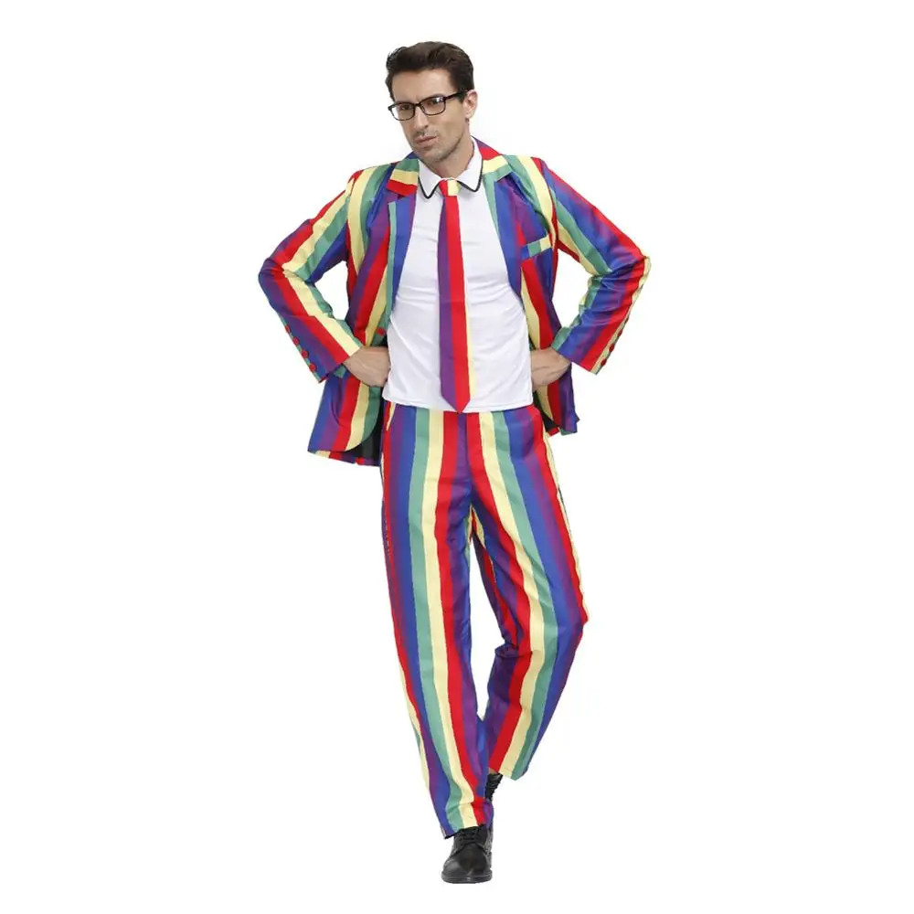 Rainbow Striped Printed Retro Nightclub Costume Stage Performance Host Fashion Suit Cosplay Costumes Men Halloween Party Wear
Rainbow Striped Printed Retro Nightclub Costume Stage Performance Host Fashion Suit Cosplay Costumes Men Halloween Party Wear