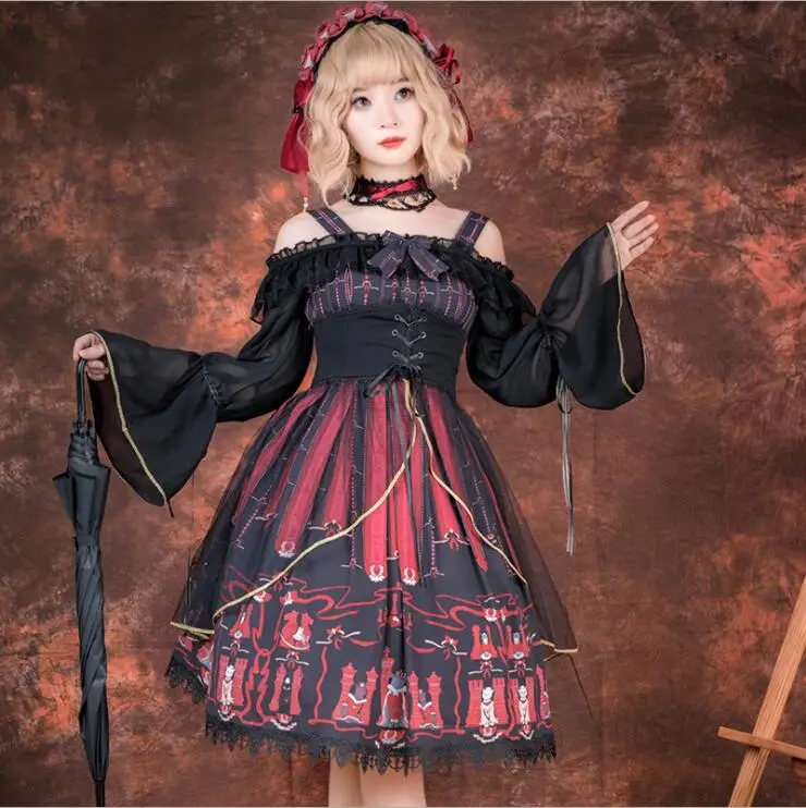 Vintage gothic lolita dress palace lace bowknot slash neck flare sleeve printing victorian dress kawaii girl gothic dress cos
Vintage gothic lolita dress palace lace bowknot slash neck flare sleeve printing victorian dress kawaii girl gothic dress cos