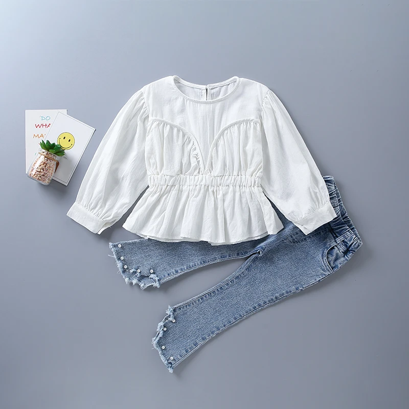 2-7 years high quality girl clothing set 2020 new autumn casual tiered ruched solid shirt + pearl denim pant kid children clothi
2-7 years high quality girl clothing set 2020 new autumn casual tiered ruched solid shirt + pearl denim pant kid children clothi