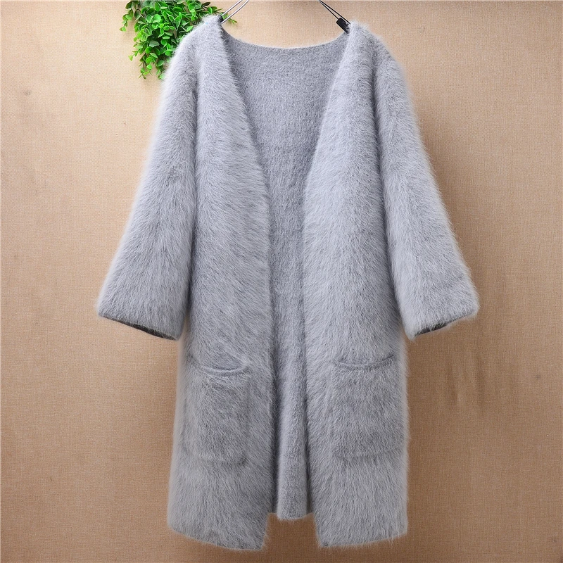 Spring New Women Coat Grey Medium Long Sleeve Large Pocket Knitted angora Rabbit Fur Sweater thick Mink Velvet Cardigan
Spring New Women Coat Grey Medium Long Sleeve Large Pocket Knitted angora Rabbit Fur Sweater thick Mink Velvet Cardigan
