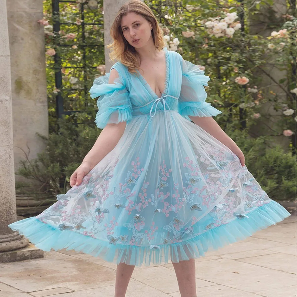 Sevintage Fairy Aurora Butterfly Prom Dresses Puff Sleeves V-Neck Ruffles Evening Gowns A-Line Pleat Formal Party Dress
Sevintage Fairy Aurora Butterfly Prom Dresses Puff Sleeves V-Neck Ruffles Evening Gowns A-Line Pleat Formal Party Dress
