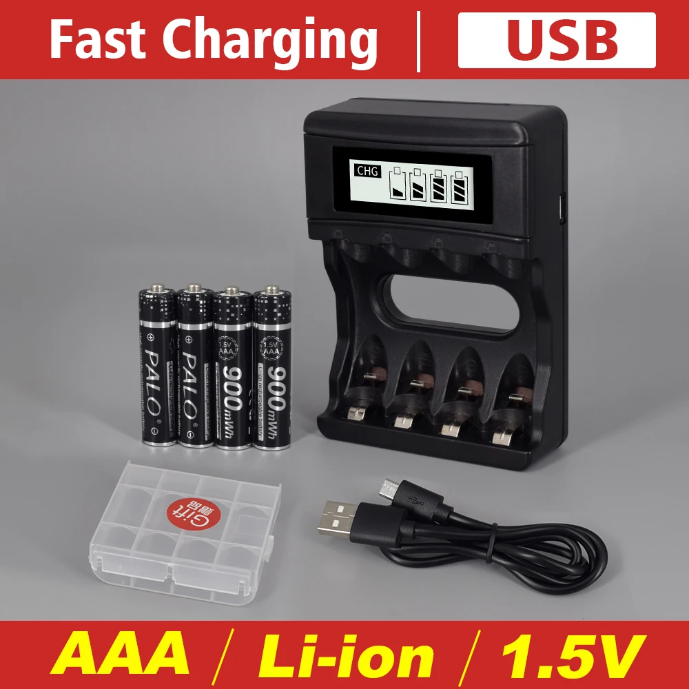 PALO 1.5V AAA Li-Ion Battery 1.5V lithium AAA Rechargeable Battery+Smart Battery Charger For 1.5V Li-Ion AA AAA Type Battery
PALO 1.5V AAA Li-Ion Battery 1.5V lithium AAA Rechargeable Battery+Smart Battery Charger For 1.5V Li-Ion AA AAA Type Battery