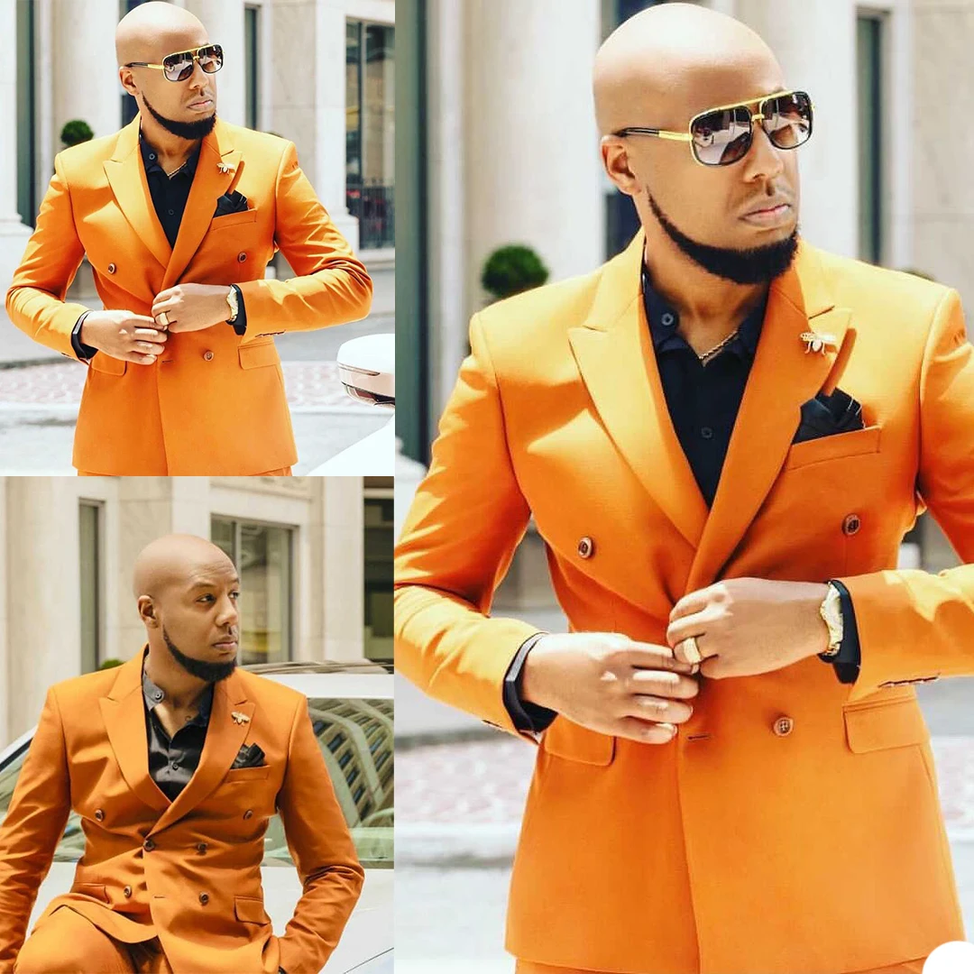 Vintage Orange Men Blazer Suits Double Breasted Custom Made Slim Fit Tuxedos Handsome Peaked Lapel Smart Casual Formal Jacket
Vintage Orange Men Blazer Suits Double Breasted Custom Made Slim Fit Tuxedos Handsome Peaked Lapel Smart Casual Formal Jacket