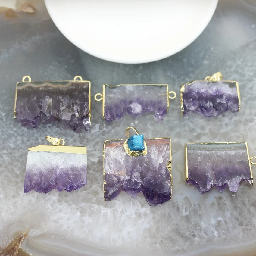 5pcs,6Style Choice Amethysts Geode Slab Pendants,Plated Gold Edged Quartz Druzy Drusy Slice Necklace Charms Jewelry Wholesales
5pcs,6Style Choice Amethysts Geode Slab Pendants,Plated Gold Edged Quartz Druzy Drusy Slice Necklace Charms Jewelry Wholesales