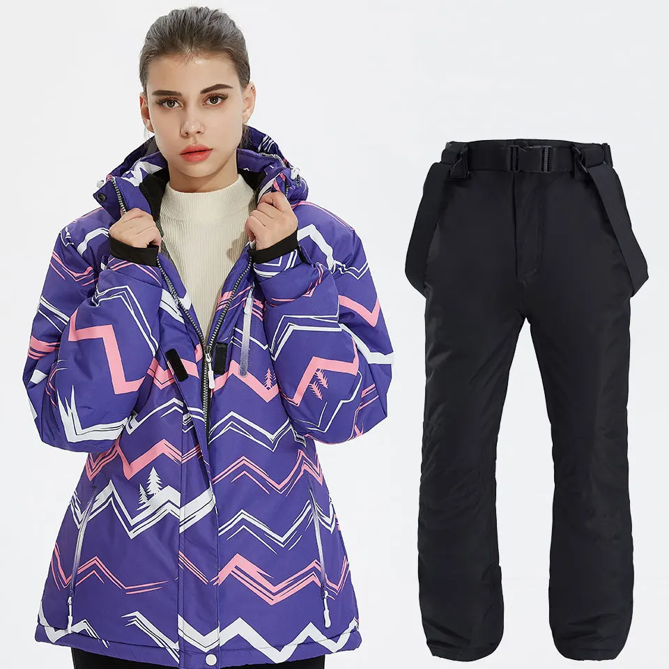 Winter Women Thick Warm Ski Suit Outdoor Windproof Waterproof Striped Ski Jacket Ski Pants Female Snowboarding Suit Skiing Set
Winter Women Thick Warm Ski Suit Outdoor Windproof Waterproof Striped Ski Jacket Ski Pants Female Snowboarding Suit Skiing Set