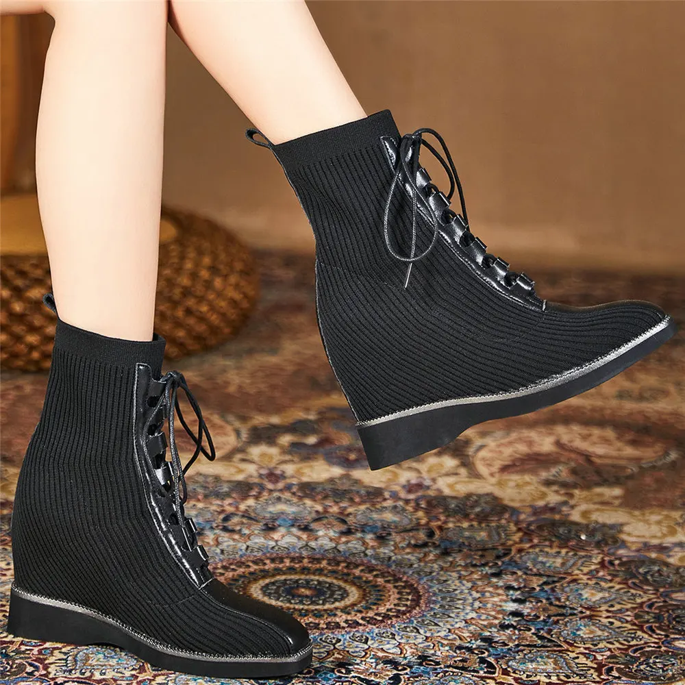 Platform Oxfords Women Lace Up Genuine Leather Wedges High Heel Ankle Boots Female High Top Knitting Winter Pumps Casual Shoes
Platform Oxfords Women Lace Up Genuine Leather Wedges High Heel Ankle Boots Female High Top Knitting Winter Pumps Casual Shoes
