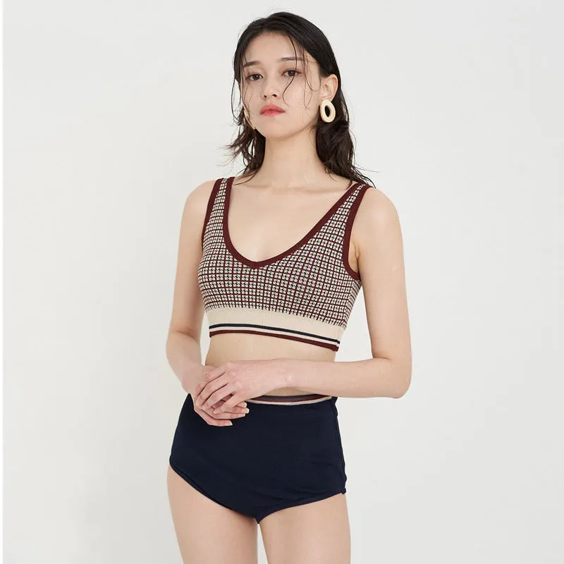 Vintage Korea Women Bandage 2 Pieces Bikini Set Push-up Plaid Print High Waist Bikini Beach Knit Swimsuit Bathing Suit Swimwear
Vintage Korea Women Bandage 2 Pieces Bikini Set Push-up Plaid Print High Waist Bikini Beach Knit Swimsuit Bathing Suit Swimwear