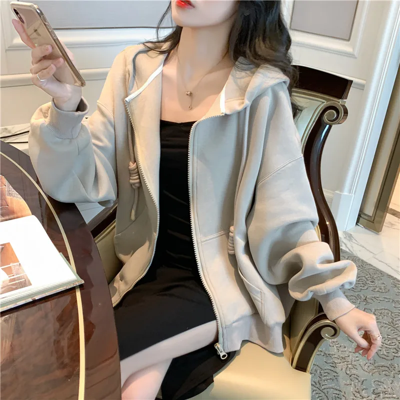 Women Jacket New Thick Loose Long-sleeved Hooded Sweater Zipper Cardigan Jacket Women 2020 Fashion Sweater Coat Solid Color
Women Jacket New Thick Loose Long-sleeved Hooded Sweater Zipper Cardigan Jacket Women 2020 Fashion Sweater Coat Solid Color