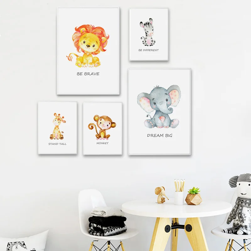 Cartoon Baby Animal Poster Watercolor Lion Elephant Giraffe Print Nursery Canvas Painting Wall Art Pictures for Kids Room Decor
Cartoon Baby Animal Poster Watercolor Lion Elephant Giraffe Print Nursery Canvas Painting Wall Art Pictures for Kids Room Decor