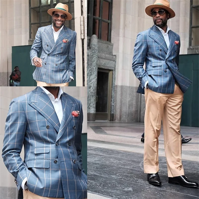 Blue Men Suit Costume Homme One Piece Double Breasted Lapel Cotton Blend Plaid Pattern Formal Wedding Business Causal Prom Daily
Blue Men Suit Costume Homme One Piece Double Breasted Lapel Cotton Blend Plaid Pattern Formal Wedding Business Causal Prom Daily