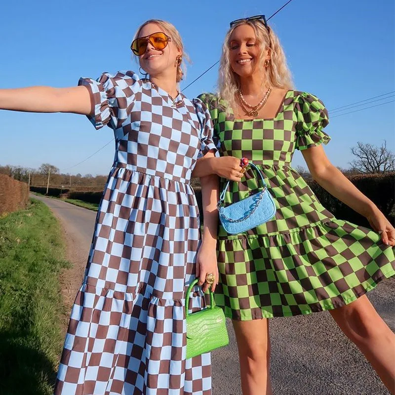 2021 Summer Women's Casual Loose Plaid Print MIDI Dress Short Sleeve Retro Sweet Lovely Women's Ruffle Sun Skirt Women
2021 Summer Women's Casual Loose Plaid Print MIDI Dress Short Sleeve Retro Sweet Lovely Women's Ruffle Sun Skirt Women