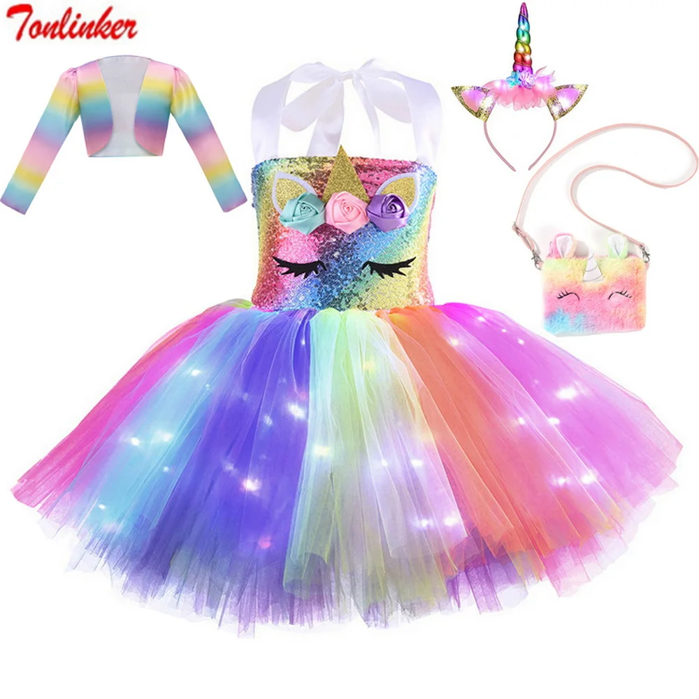 Child Birthday Party Glowing Unicorn Costume Girls Kids Sequin Rainbow LED Lights Tutu Dresses World Book Day Fancy Dress Up
Child Birthday Party Glowing Unicorn Costume Girls Kids Sequin Rainbow LED Lights Tutu Dresses World Book Day Fancy Dress Up