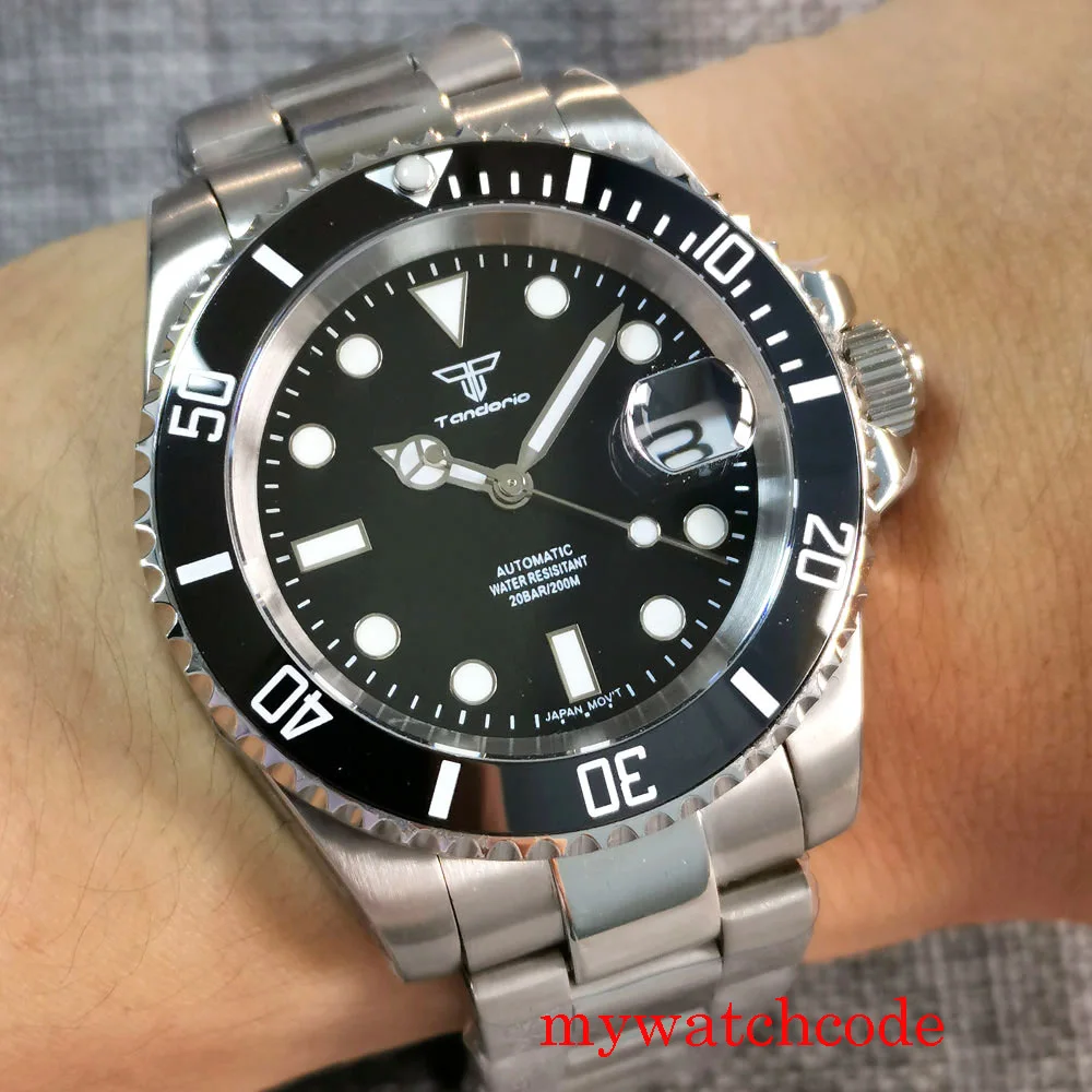 NH35 40mm Tandorio Top Brand Black Dial Sapphire Glass Date Rotating Bezel 120clicks 200m Waterproof Bracelet
NH35 40mm Tandorio Top Brand Black Dial Sapphire Glass Date Rotating Bezel 120clicks 200m Waterproof Bracelet