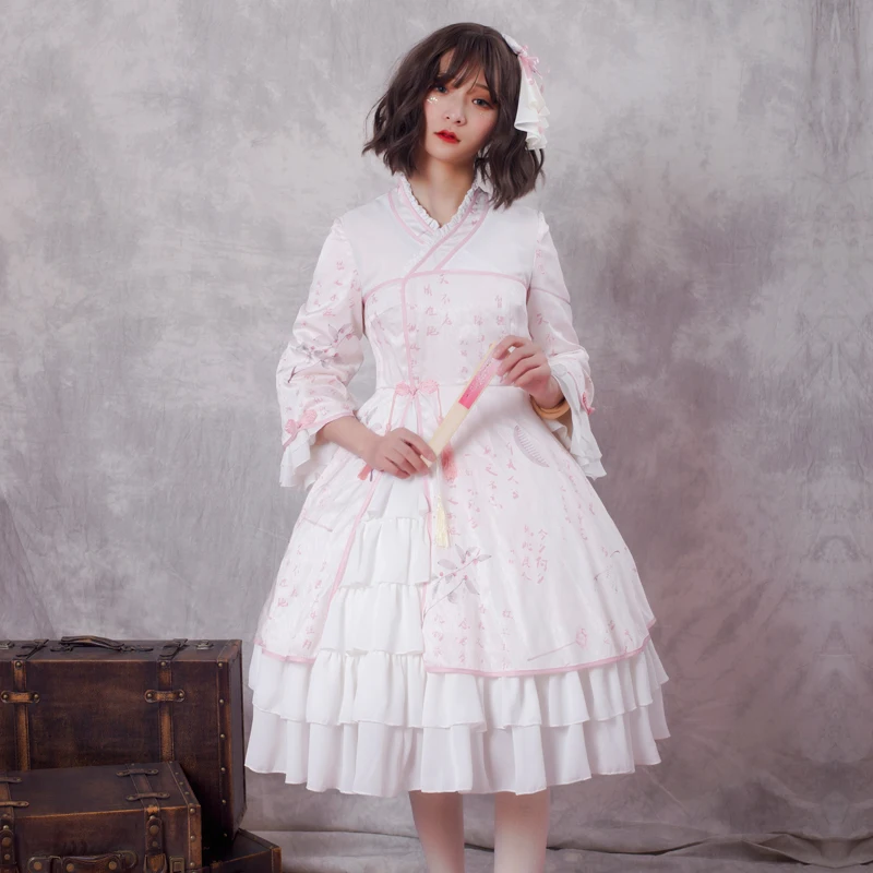 Chinese style han element sweet lolita dress vintage v-neck flying sleeve cute printing victorian dress kawaii girl loli cosplay
Chinese style han element sweet lolita dress vintage v-neck flying sleeve cute printing victorian dress kawaii girl loli cosplay