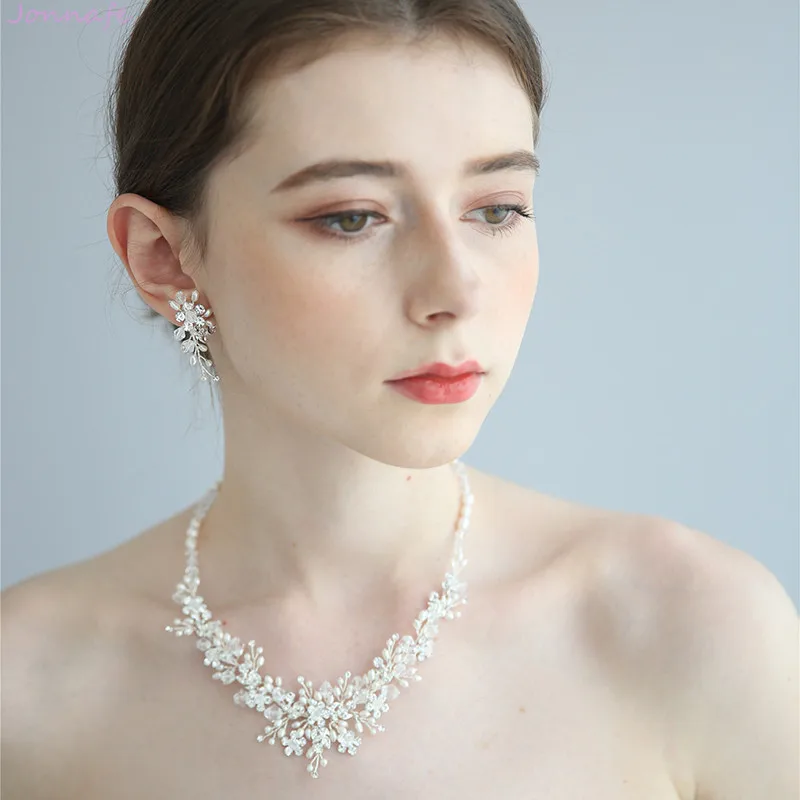 Freshwater Pearls Bridal Jewelry Set Silver Color Floral Wedding Accessories Women Prom Necklace with Earrings
Freshwater Pearls Bridal Jewelry Set Silver Color Floral Wedding Accessories Women Prom Necklace with Earrings