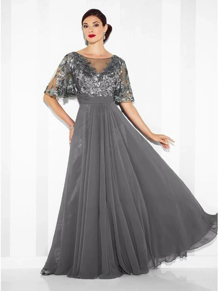 Gray Mother Of The Bride Dresses A-line Scoop Half Sleeves Chiffon Appliques Plus Size Long Groom Mother Dresses For Weddings
Gray Mother Of The Bride Dresses A-line Scoop Half Sleeves Chiffon Appliques Plus Size Long Groom Mother Dresses For Weddings