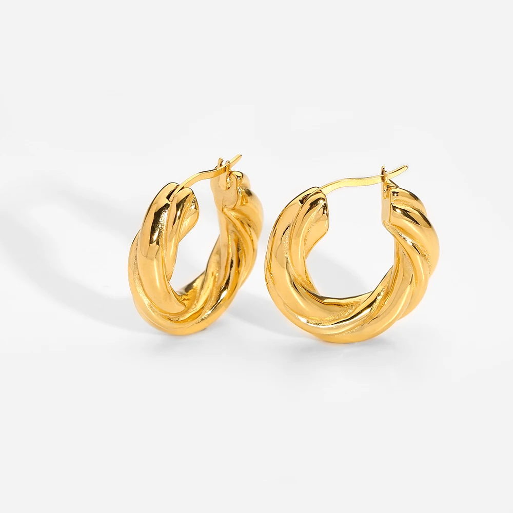 316L Stainless Steel Twist Earrings PVD Gold Plated Metal Chunky Curve Hoop For Women Girls New Arrival Waterproof Jewelry
316L Stainless Steel Twist Earrings PVD Gold Plated Metal Chunky Curve Hoop For Women Girls New Arrival Waterproof Jewelry