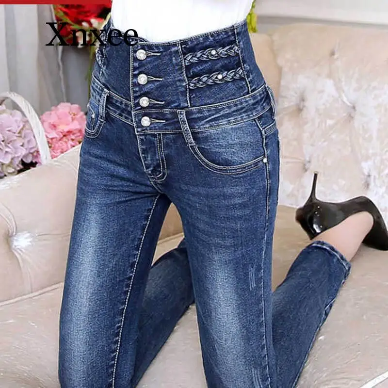 Thin Waist Jeans Korean Female Feet Pencil Pants Black Women Jeans High Waisted Elastic Trousers Women Skinny Denim
Thin Waist Jeans Korean Female Feet Pencil Pants Black Women Jeans High Waisted Elastic Trousers Women Skinny Denim