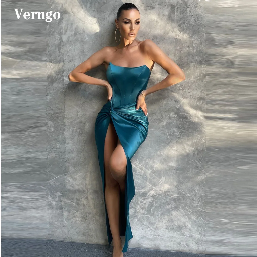 Verngo Modern Dusty Blue Satin Evening Party Dresses Strapless High Slit Draped Ankle Length Prom Gowns Women 2021 Formal Dress
Verngo Modern Dusty Blue Satin Evening Party Dresses Strapless High Slit Draped Ankle Length Prom Gowns Women 2021 Formal Dress