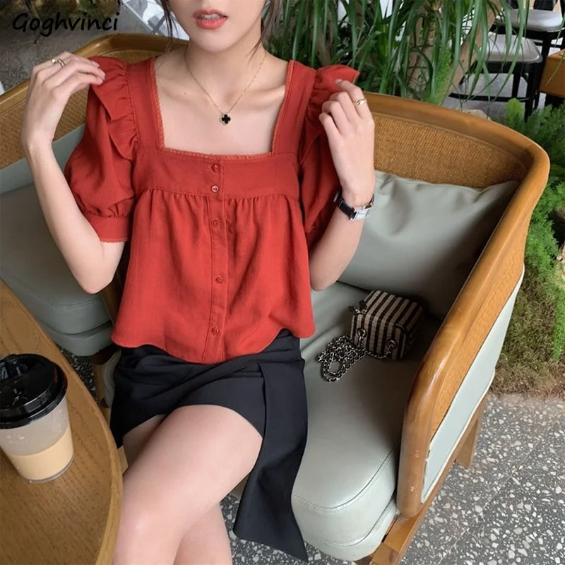 Shirt Women Simple Square Collar Single Breasted Lovely Vintage Short Puff Sleeve Leisure Fashion Loose Cozy Summer Preppy Ins
Shirt Women Simple Square Collar Single Breasted Lovely Vintage Short Puff Sleeve Leisure Fashion Loose Cozy Summer Preppy Ins