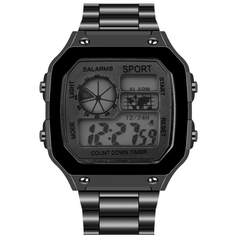 Watches Men Waterproof LCD Colorful Cold Light Watch Stainless Steel Business Digital Watch 5 Alarm Clock World Time Watches
Watches Men Waterproof LCD Colorful Cold Light Watch Stainless Steel Business Digital Watch 5 Alarm Clock World Time Watches