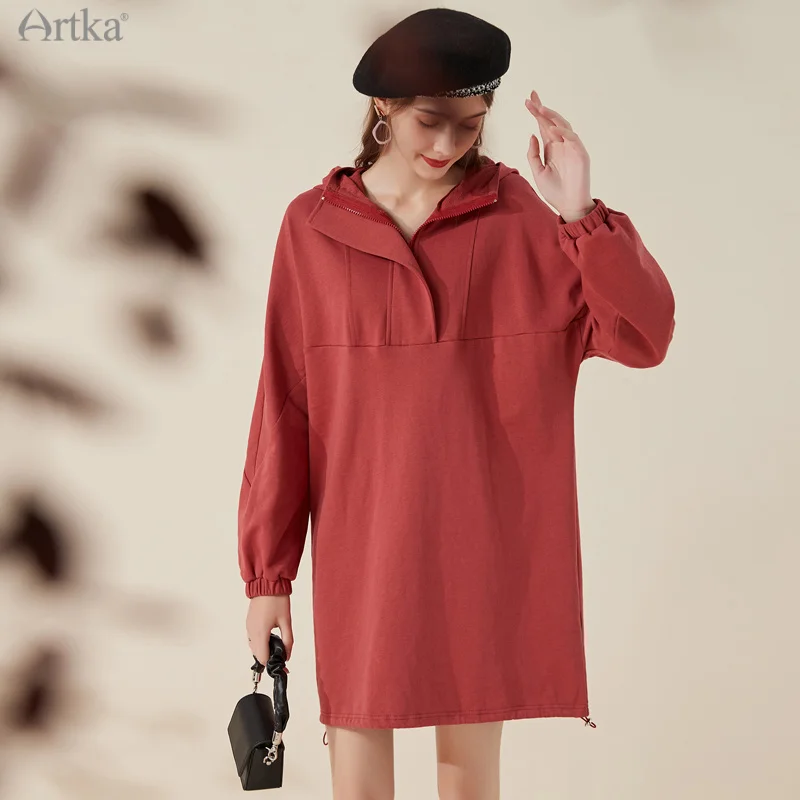 ARTKA 2021 Autumn New Women Dress Pure Cotton Fashion Casual Hoodie Dresses Loose Straight Midi Hooded Dress Female VA20017Q
ARTKA 2021 Autumn New Women Dress Pure Cotton Fashion Casual Hoodie Dresses Loose Straight Midi Hooded Dress Female VA20017Q