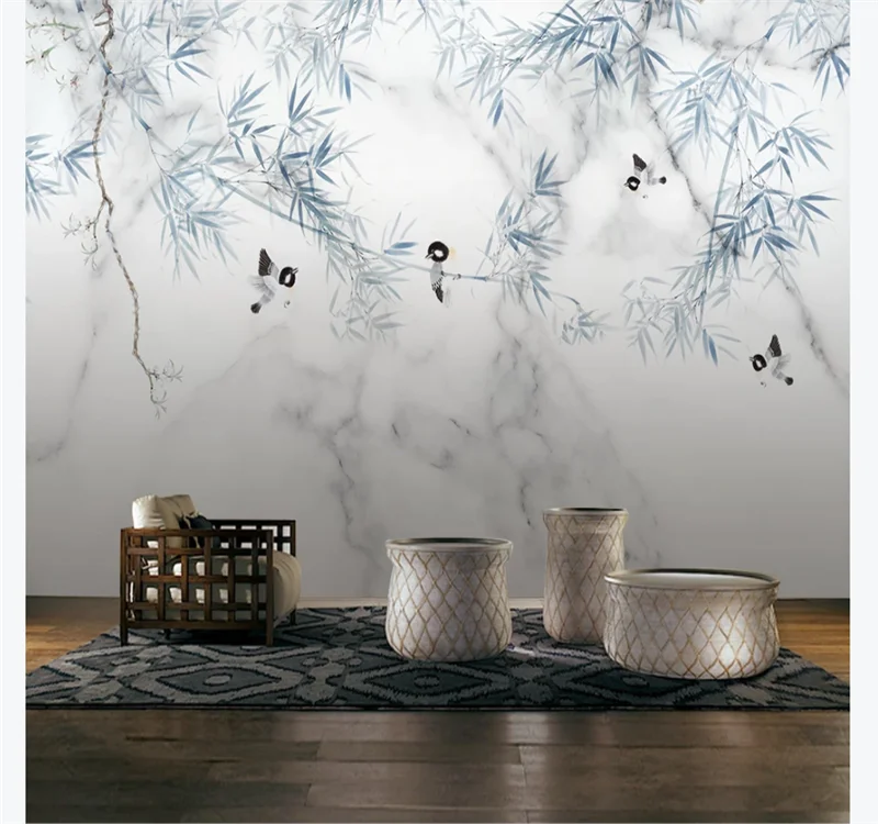 Custom wallpaper mural decorative wall new Chinese modern marble pattern bamboo flower bird background wall
Custom wallpaper mural decorative wall new Chinese modern marble pattern bamboo flower bird background wall