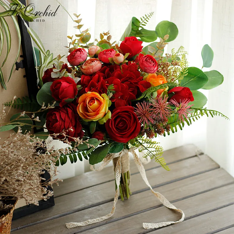 PEORCHID Vintage Red Wedding Bouquet For Bridemaids Artificial Silk flower Decoration Rose Hydrangea Bridal Bouquet 2021
PEORCHID Vintage Red Wedding Bouquet For Bridemaids Artificial Silk flower Decoration Rose Hydrangea Bridal Bouquet 2021