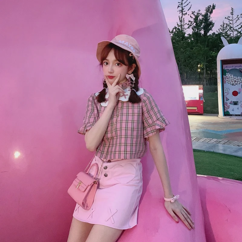 Princess sweet lolita T-shirt Bobon21 grape Harajuku wind sweet Girl round collar wavy lace plaid short T-shirt women T1781
Princess sweet lolita T-shirt Bobon21 grape Harajuku wind sweet Girl round collar wavy lace plaid short T-shirt women T1781