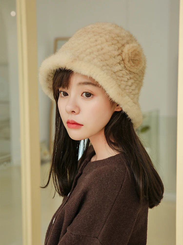 Real Mink Fur Hat Knit Furry Womens Warm Bucket Cap Fluffy Soft Headwear with Flower for Winter
Real Mink Fur Hat Knit Furry Womens Warm Bucket Cap Fluffy Soft Headwear with Flower for Winter