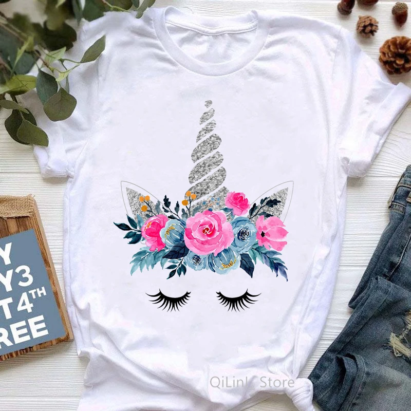 Lovely Unicorn With Flowers Printed Tshirt Femme Summer Top Female White Short Sleeve Casual T-Shirt Women 90s Girls T Shirts
Lovely Unicorn With Flowers Printed Tshirt Femme Summer Top Female White Short Sleeve Casual T-Shirt Women 90s Girls T Shirts