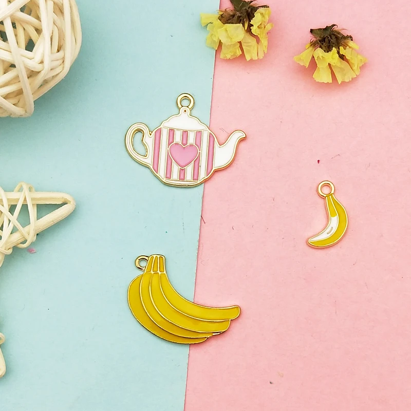 10pcs Drop Oil Pink Kettle Banana Metal Pendants Leisure Life Enamel Charms For Jewelry DIY Earrings Necklace Bracelet Dangle
10pcs Drop Oil Pink Kettle Banana Metal Pendants Leisure Life Enamel Charms For Jewelry DIY Earrings Necklace Bracelet Dangle