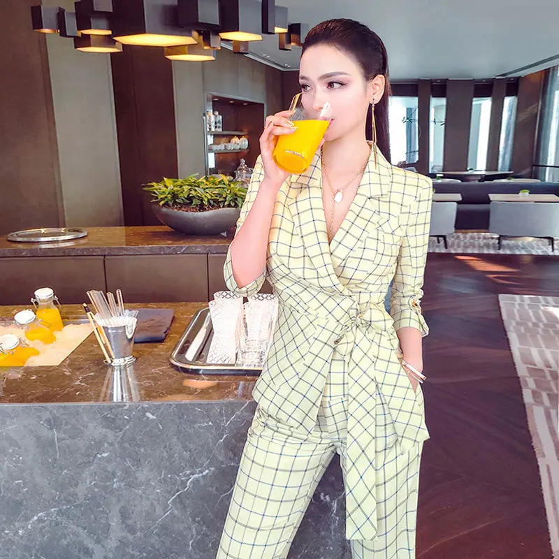 Women Suits New Spring Autumn Fashion Korean Lady Office Lady Plaid Sweet Three Quarter Notched Single Button 2 Pic Set Luxury
Women Suits New Spring Autumn Fashion Korean Lady Office Lady Plaid Sweet Three Quarter Notched Single Button 2 Pic Set Luxury
