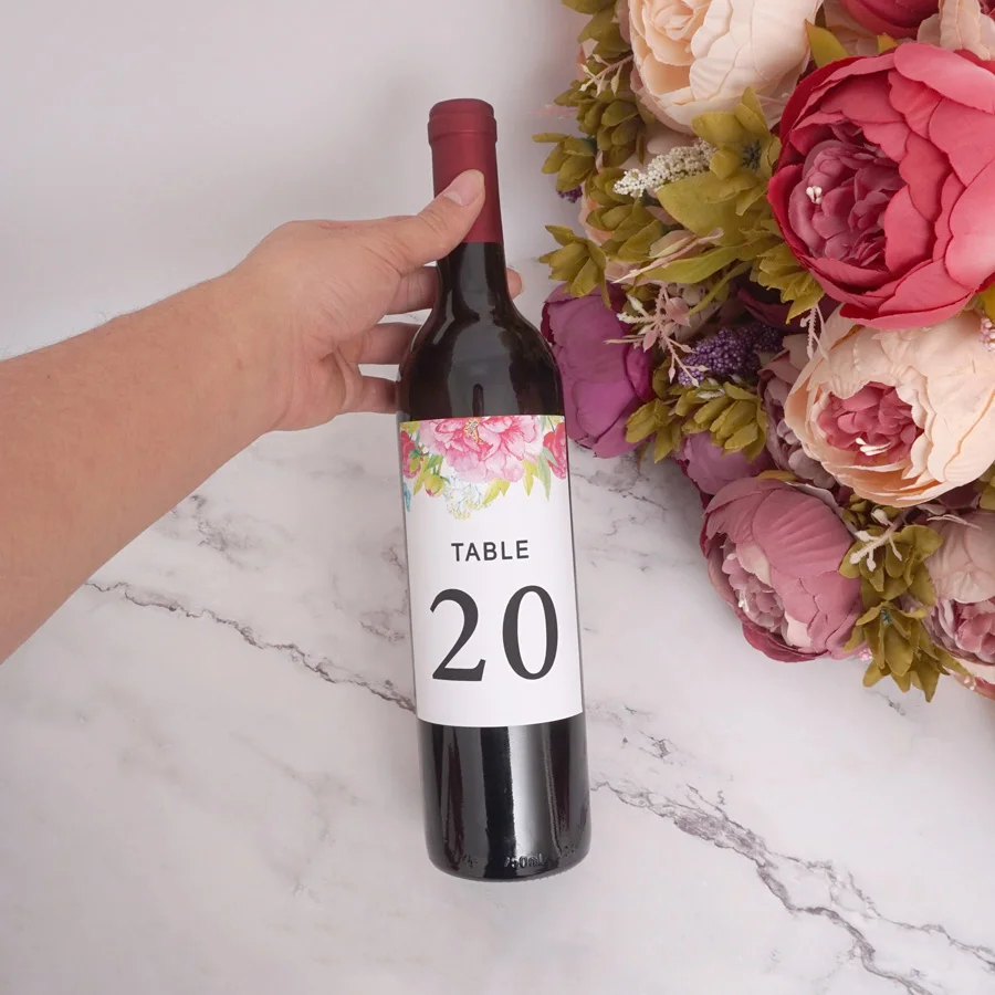 9x12.7 cm Romantic Flowers Table Number Bottle Sticker Wine Bottle Labels Sticker for Wedding Birthday Party Table Decoration
9x12.7 cm Romantic Flowers Table Number Bottle Sticker Wine Bottle Labels Sticker for Wedding Birthday Party Table Decoration