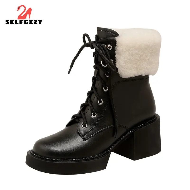 Winter Women 100% Natural Genuine Leather Fur Snow Boots Platform Lace-up High Heels Boots Warm Shoes
Winter Women 100% Natural Genuine Leather Fur Snow Boots Platform Lace-up High Heels Boots Warm Shoes